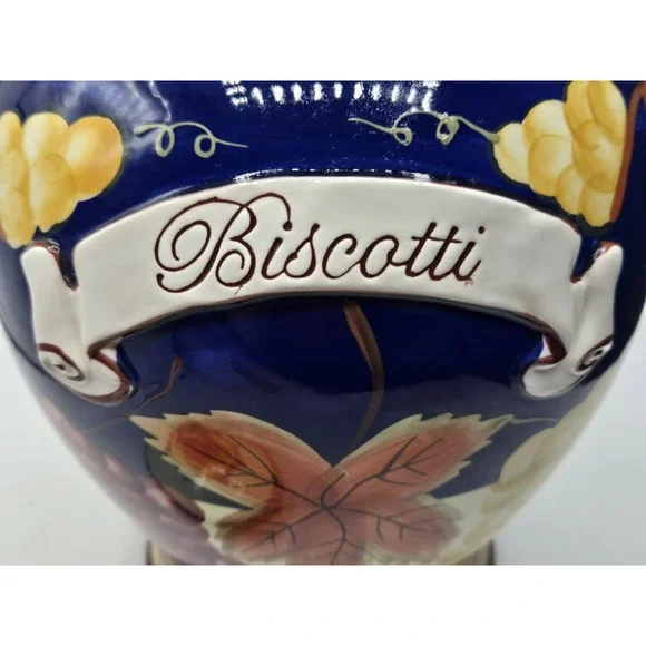Large Biscotti Ceramic Cookie Jar Canister for Nonni's Tuscan Fruit Design EUC - Picture 13 of 15